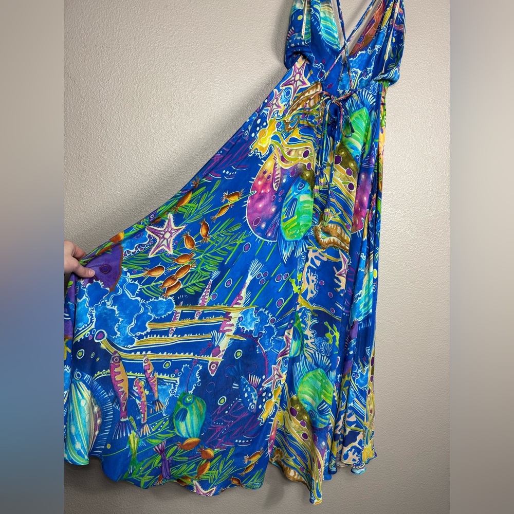 Farm Rio Blue Sea Life Sleeveless Maxi Dress EUC H - Picture 7 of 13
